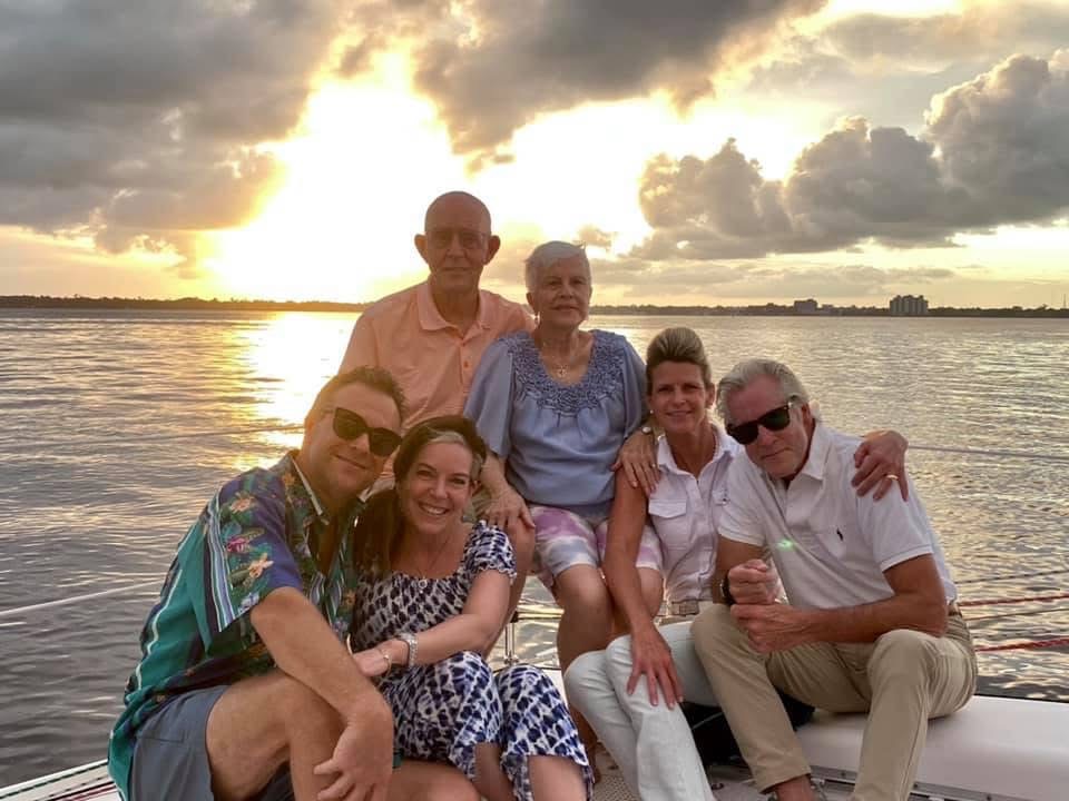 Family group enjoying a beautiful sunset sail on Now and Zen on the St Johns River Jacksonville